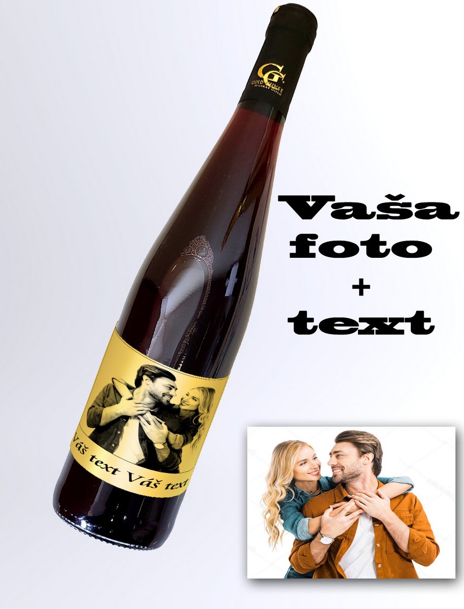 Frankovka Modrá -Foto víno vlastný text a obrázok 0,75L (zlaty podklad))