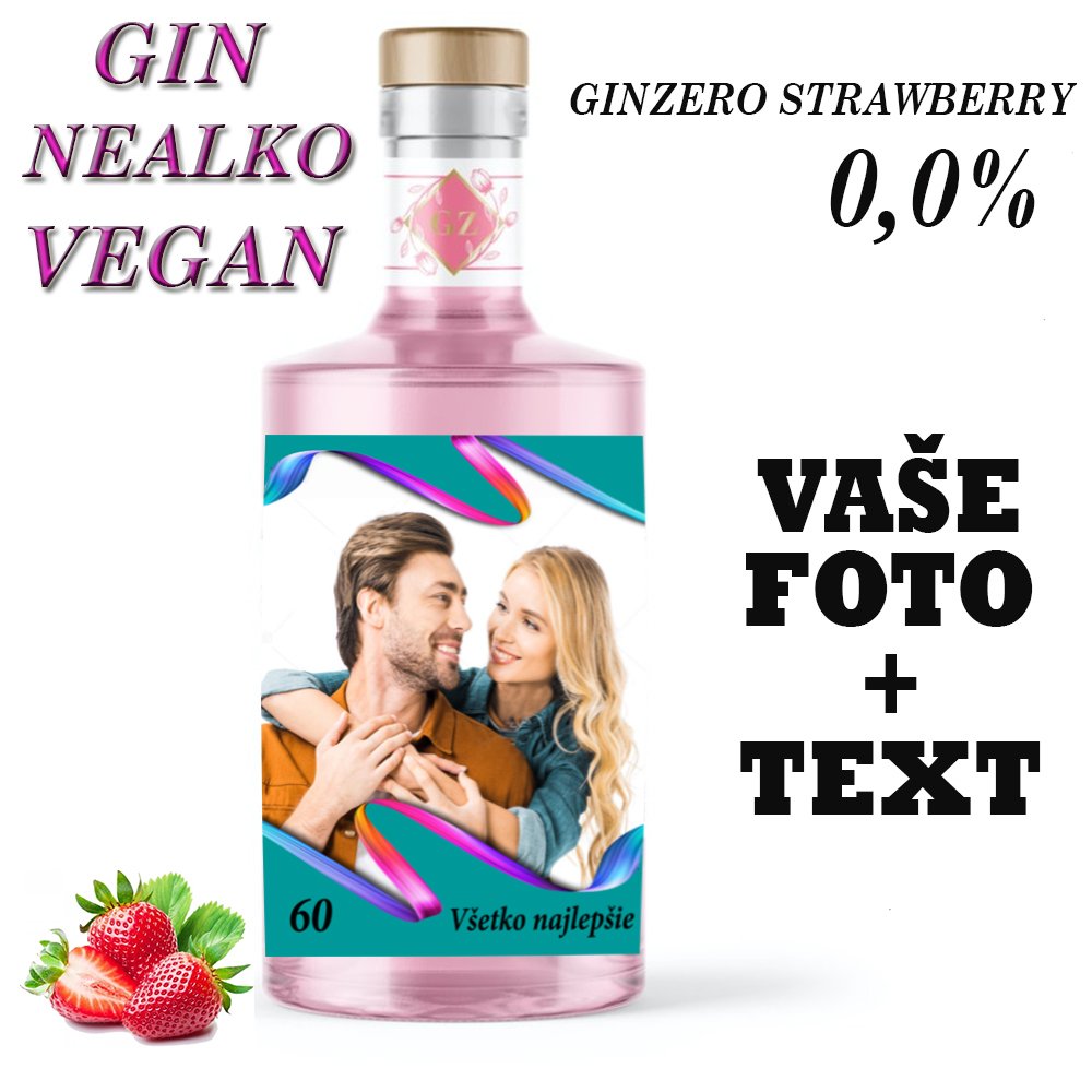 Nealko GIN PREMIUM jahoda - Vaše foto + text - farebná vlnka