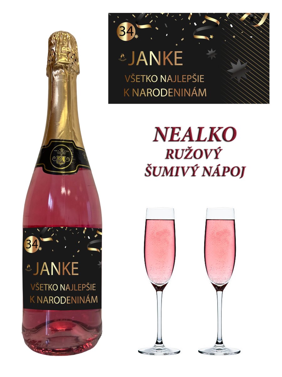 Ružový šumivý nápoj - Váš text - narodeniny