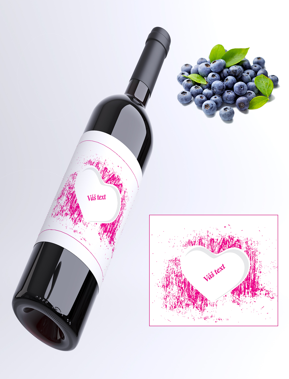 Srdce pink - Váš text - čučoriedkové víno