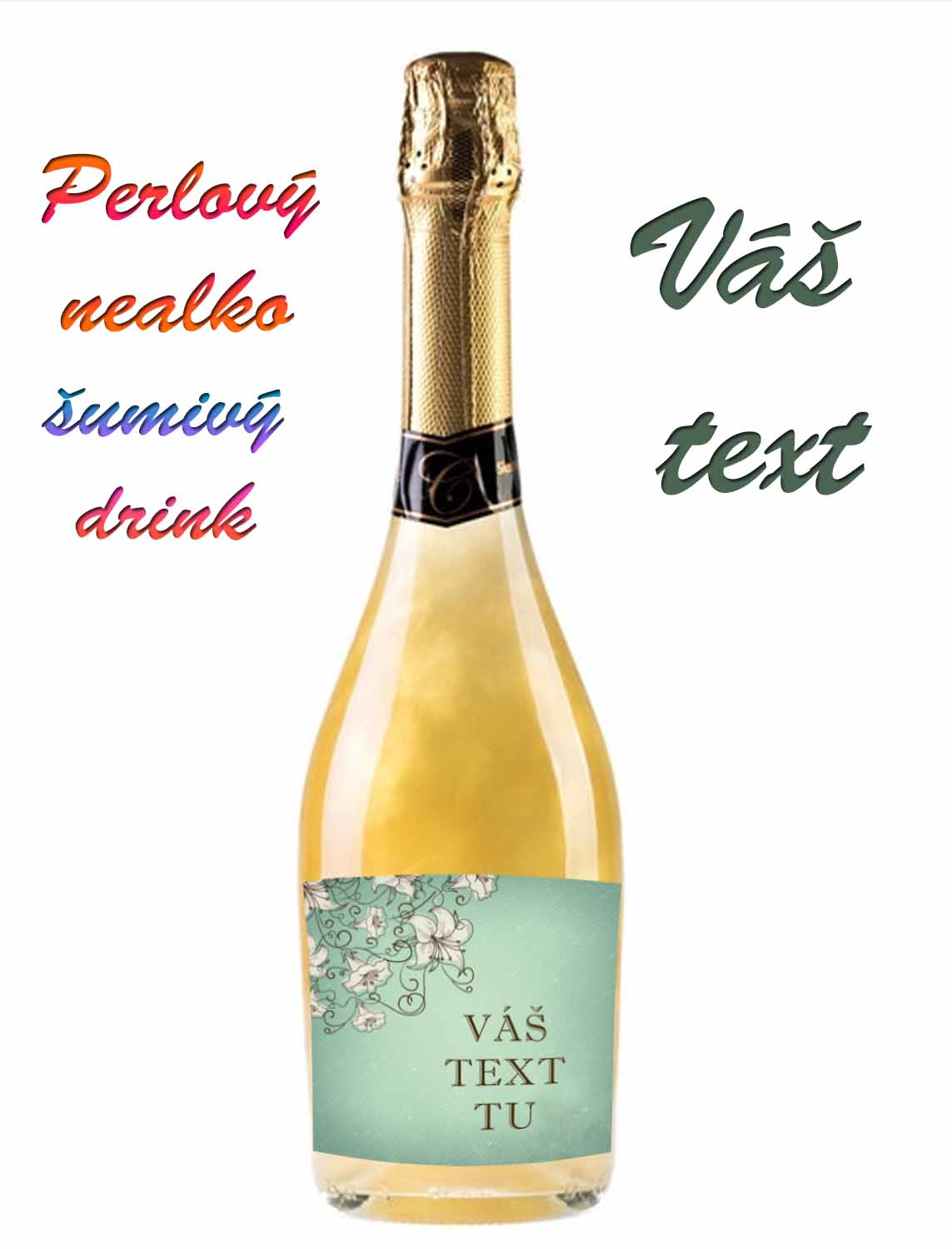 GOLD - Perlový nealko šumivý nápoj - Váš text