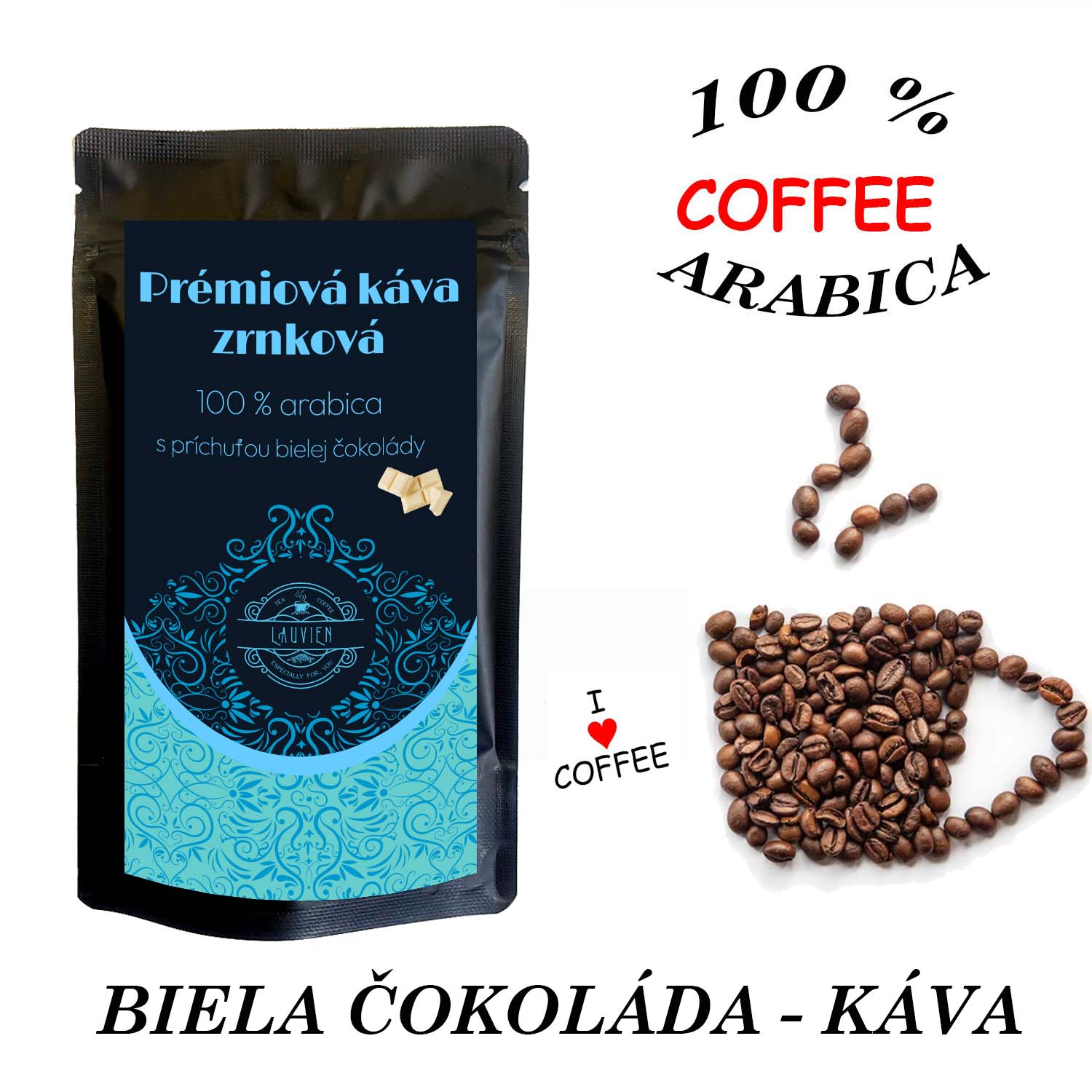 Biela čokoláda zrnková káva