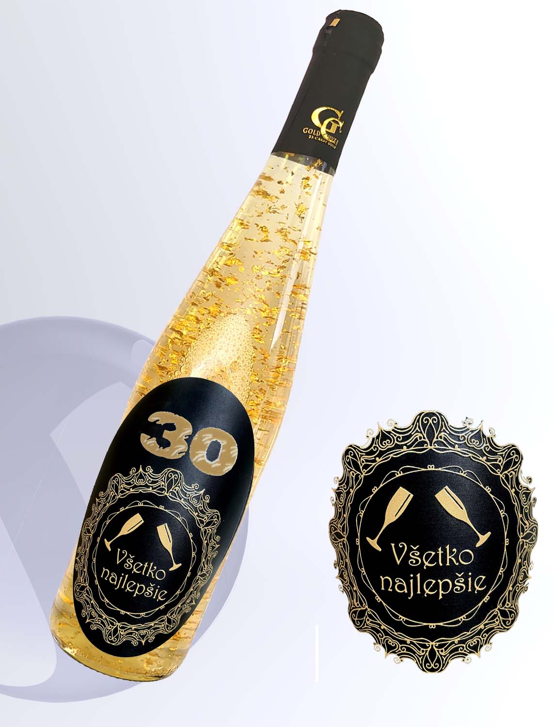 30 rokov - Gold Cuvee biele so zlatom - zlatá kovová 