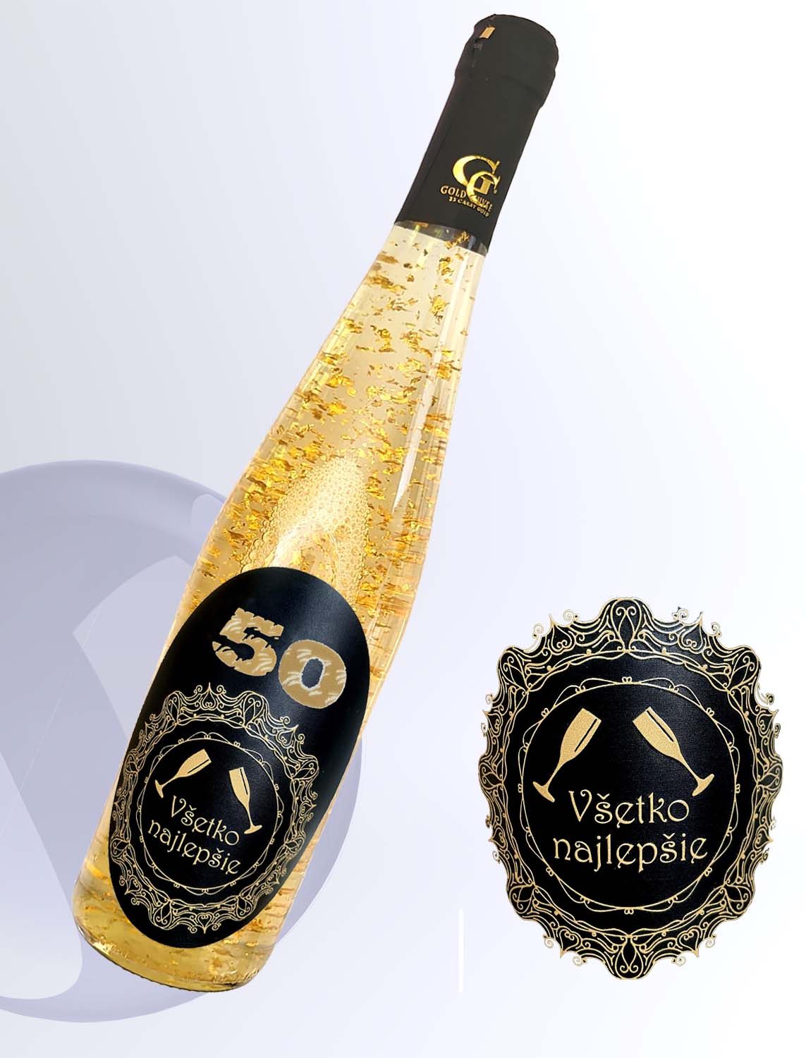 50 rokov - Gold Cuvee biele so zlatom - zlatá kovová 