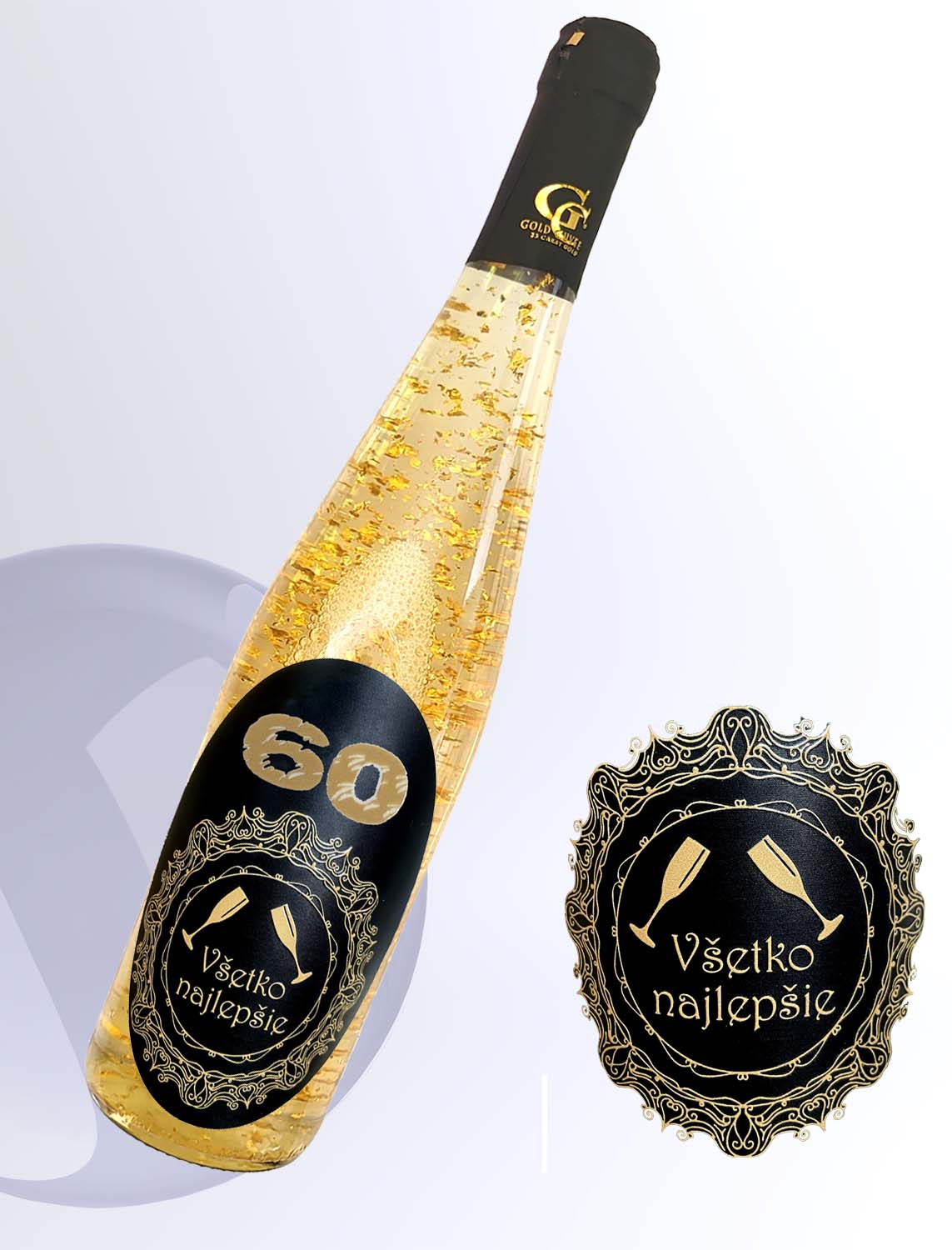 60 rokov - Gold Cuvee biele so zlatom - zlatá kovová 