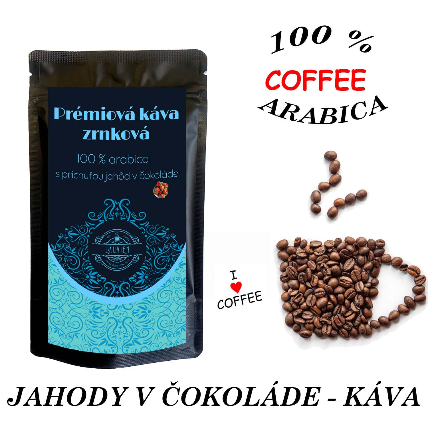 Jahody v čokoláde zrnková káva