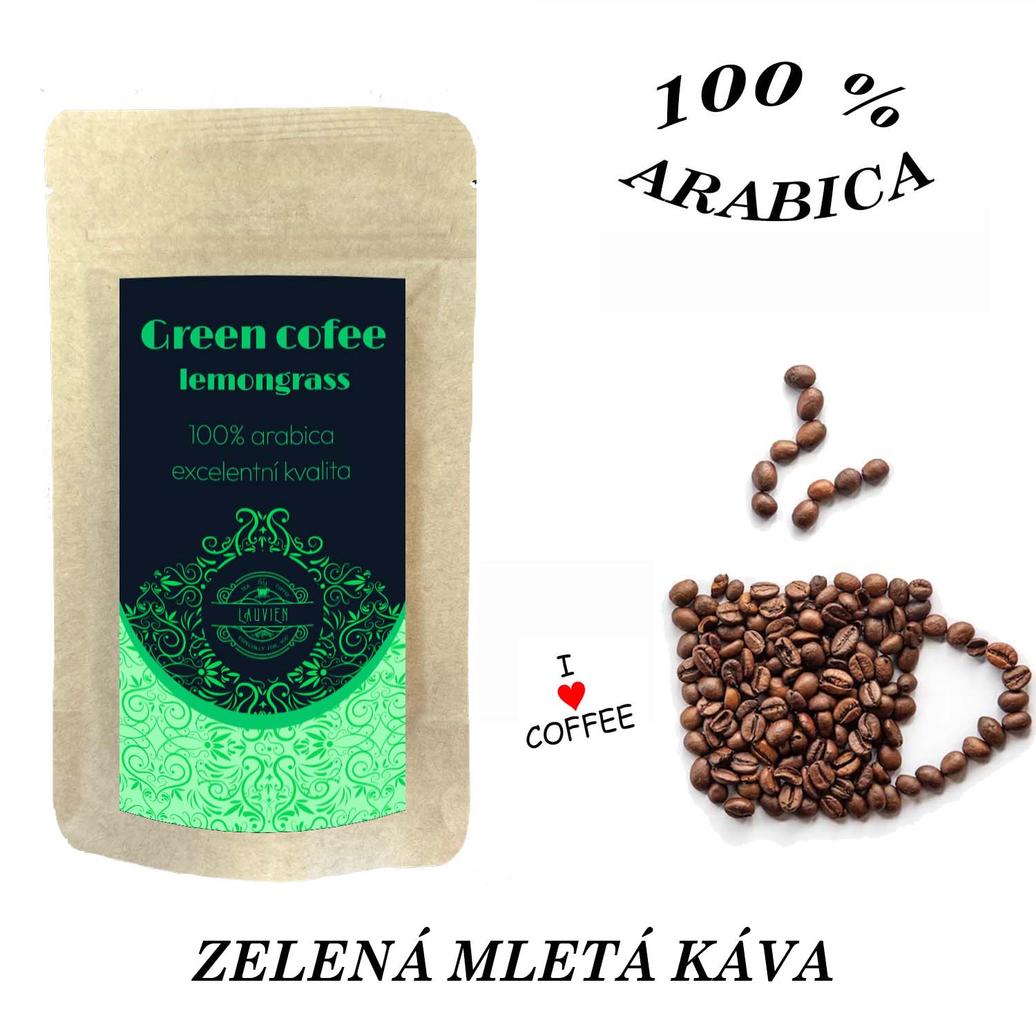 zelená káva GREEN COFFEE LEMONGRASS, 100% ARABICA