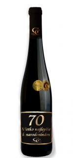 0,75 L Darčekové víno Červené Renana metalická  etiketa 70 rokov